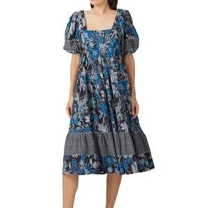 Ulla Johnson Nora Boho Empire Puff Sleeve Midi Dress Size 4